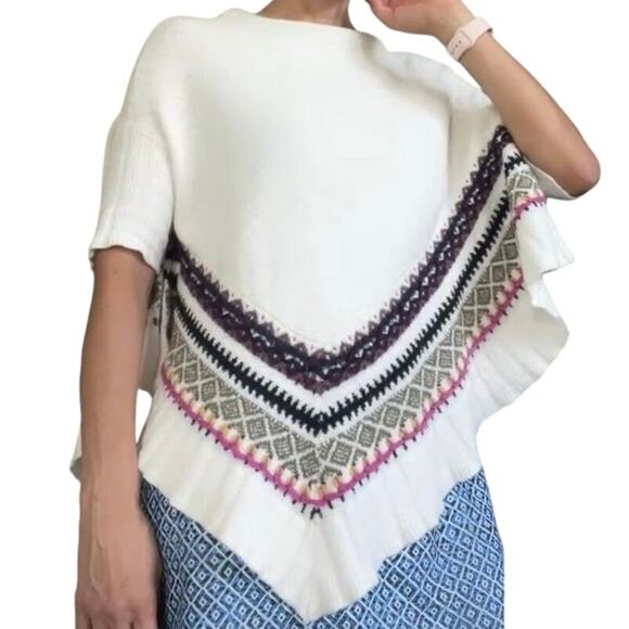 Anthropologie Sleeping on snow woodland stroll sweater poncho knitted size S - Picture 1 of 11